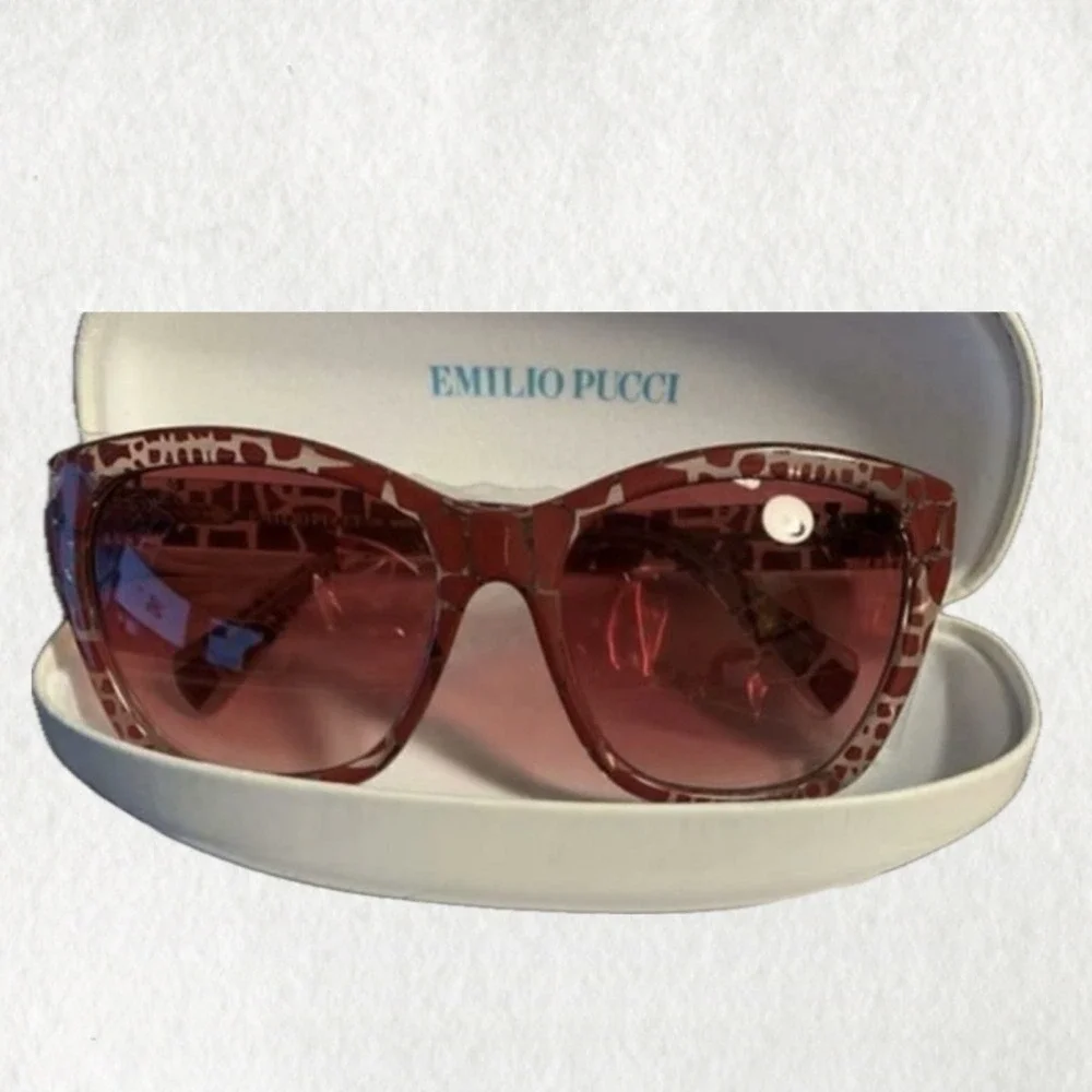 Emilio Pucci Womens Burgundy Mosaic Geometric Print Sunglasses Made In Italy New